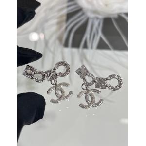 Silver Pearl Crystal Double C Pendant Earrings 18K Gold Plated