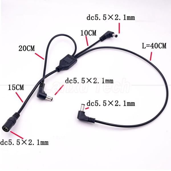 1 Female to 3 Angle Male Ways DC Splitter Power Extension Cable for CCTV Security Camera