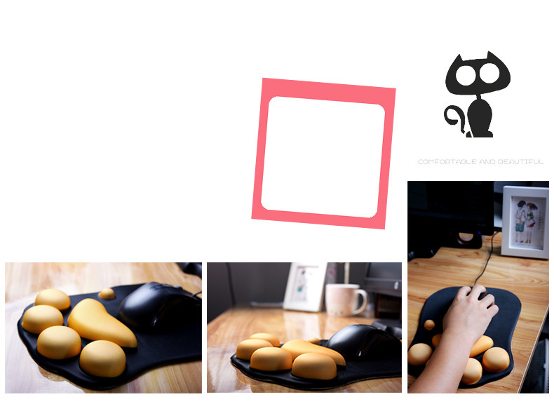 Home Office Attractive Cat Paw Mouse Pad With Wrist Rest Multicolor