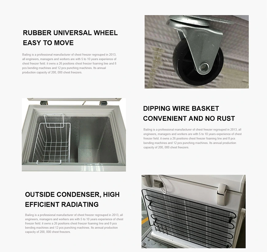 White Coated Aluminum Steel Grey Deep Chest Freezer With Basket Key Lock