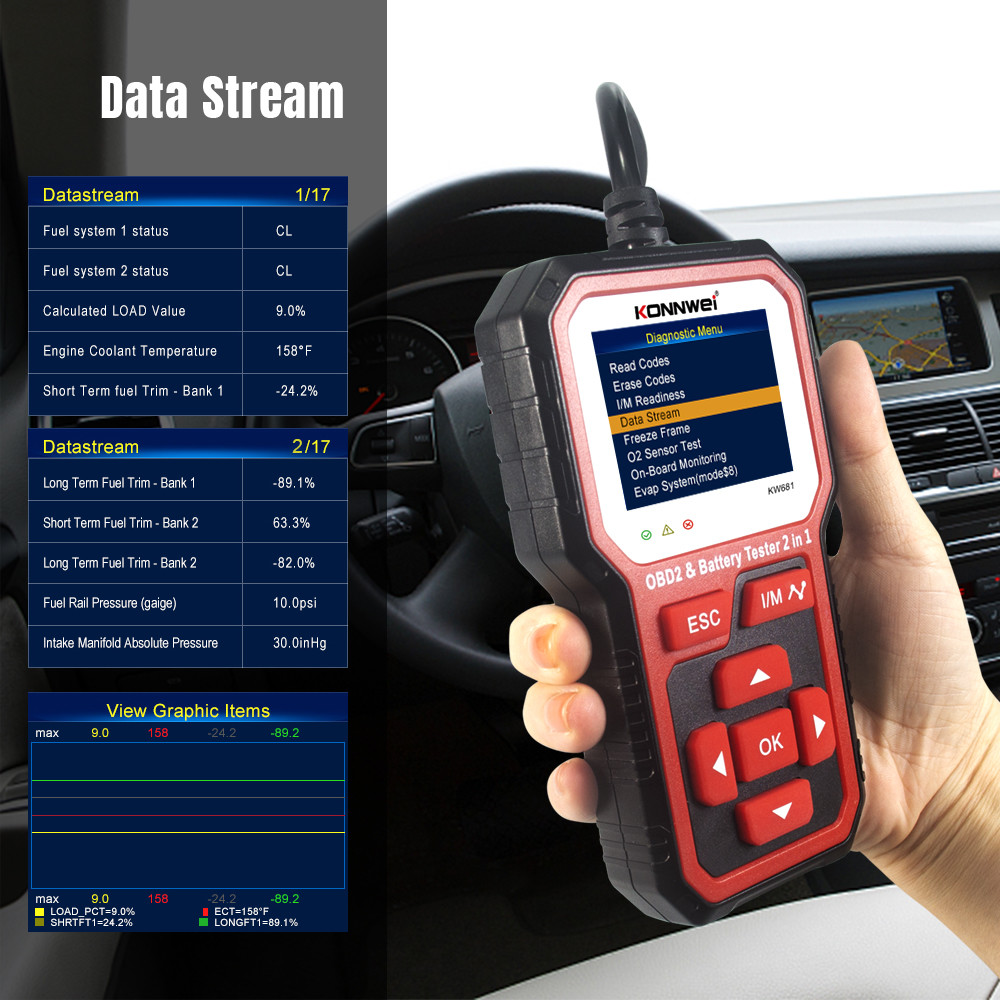 KW681 ABS Portable Car Engine OBDii Scanner CCA Auto Engine Analyzer