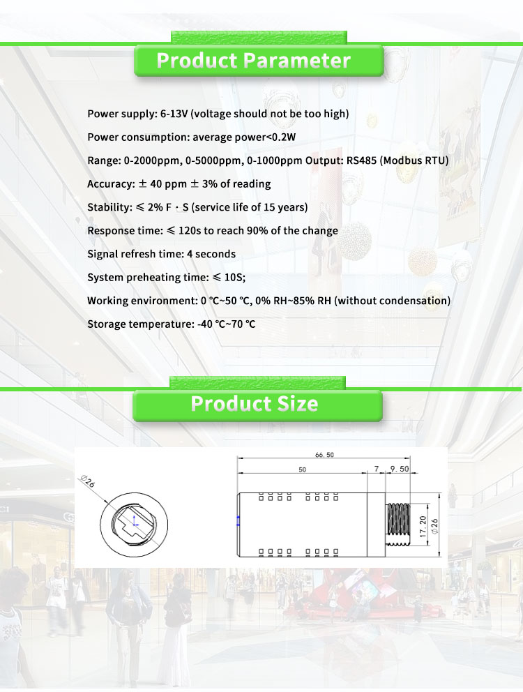 ODM Customized Support UBGA-CO2-1Y Real Time Carbon Dioxide Sensor 6-13V RS485