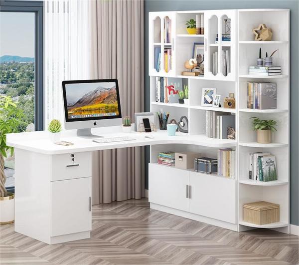 Quality Chi Weng Solid Wood Computer Desktop Writing Desk Bookshelf Combination for sale