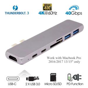 China USB C HUB Adapter, Type C Hub Mac Pro Adapter Dongle for 2016/2017 MacBook Pro 13”&amp;15”, 40GB/S Thunderbolt 3,2xUSB3.0 wholesale