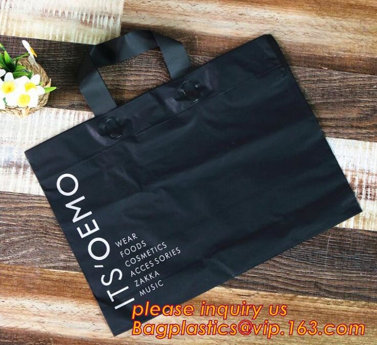 Promotional customized high quality soft loop plastic cloth bag,manufacturer custom soft loop handle polyethylene PE pla