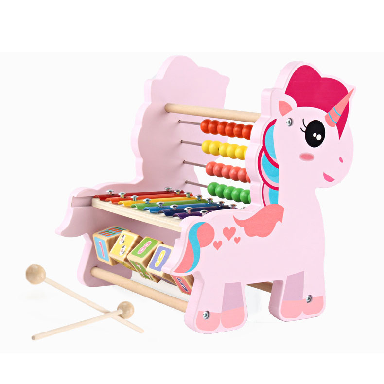Unisex Education Toy Wooden Puzzle Blocks with Hammering Pounding and Piano Functions