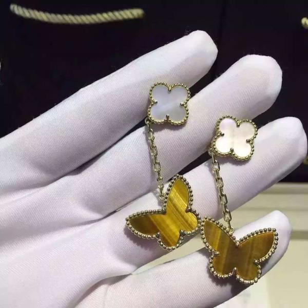 Quality Van Cleef & Arpels 18K Yellow Gold Earring Clap Butterfly Drop Earrings Shenzhen Jewelry Market for sale