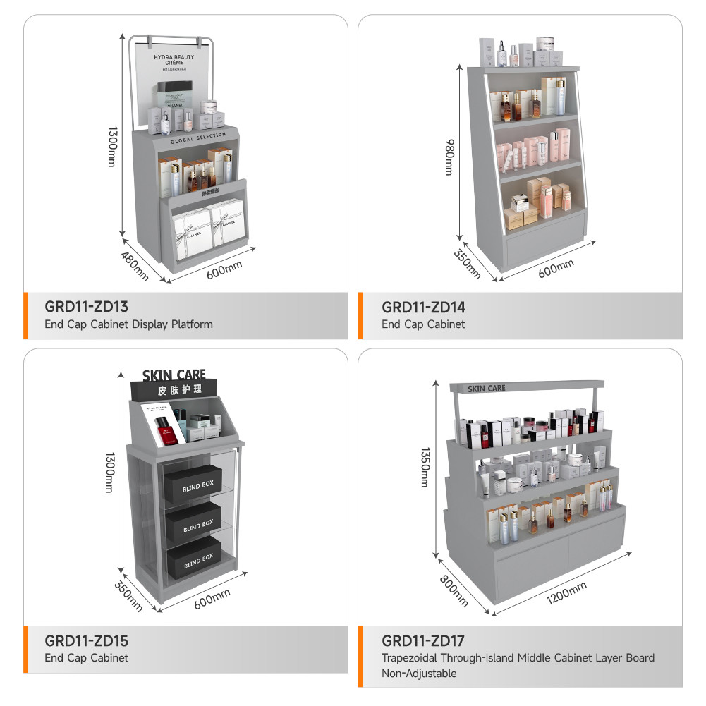 Retail Display Cabinet Grey Wooden Island Cabinet For Smart Store Cabinet And Premium Shop Interior Design