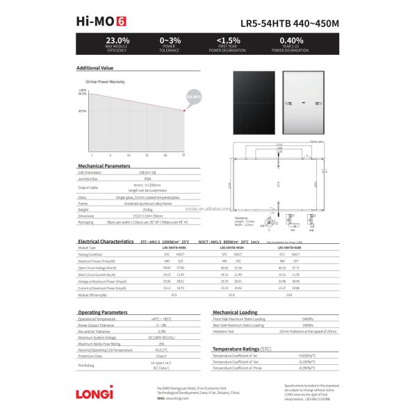 182mmx182mm PERC Cell Longi 450W Monocrystalline Solar Panel Energy Saving for Home
