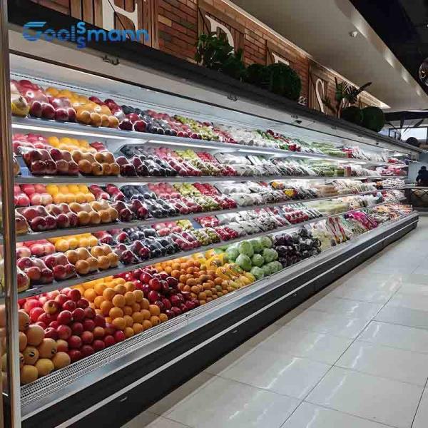 Quality Single Temperature Open Display Cooler , 2200L Vegetable Display Refrigerator for sale