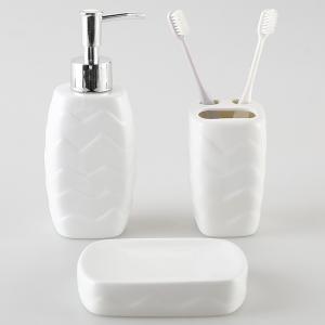 Embossed Decor Bathroom Ceramic Set 4 Pcs With Toothbrush Cup Soap Dispenser