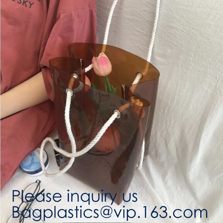 Transparent PVC Blanket Bag/Plastic Shopping Bag/Packaging Bag With Black Woven Trim And Webbing Handle, bagease, packag