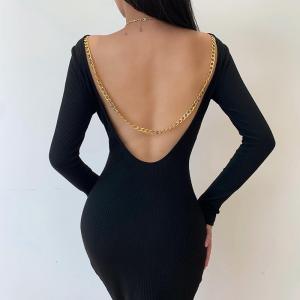 China Metal Chain Sexy Women Dresses , Backless Long Sleeve Bodycon Dress wholesale
