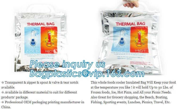 Custom Packing Aluminum Foil Zip-Lock Grocery Handle Thermal Insulation Cooler Bag For Outdoors,Promotional Insulated La