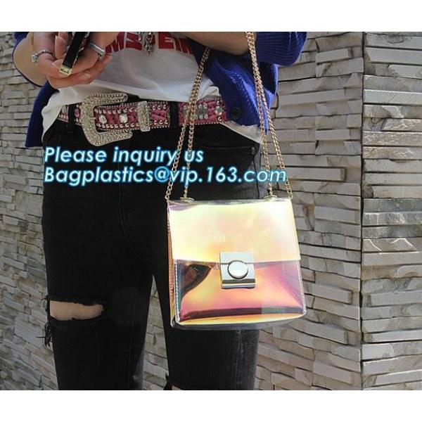 Women's Holographic Laser PVC Chain Cross Body Bag Clutch Shoulder Bag, Women Waterproof Security Shoulder Clear Tote ba