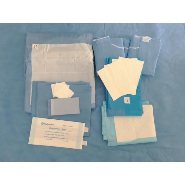Standard disposable sterilized C-section pack with underpad