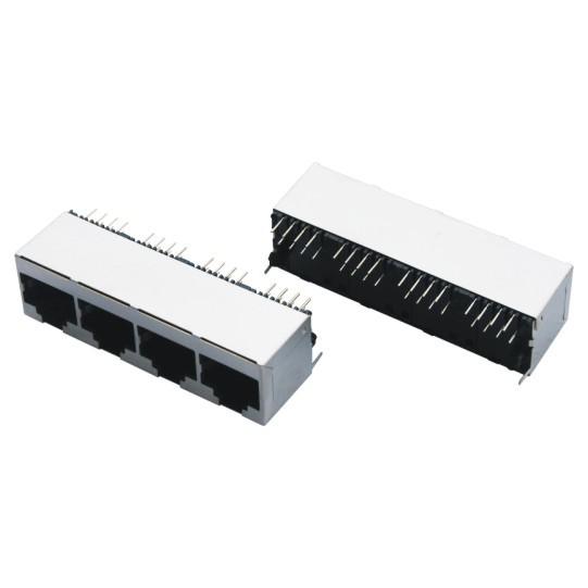 Quality Top entry 180 degree 1x4 multiple port rj45 Connector without internal magnetics for sale