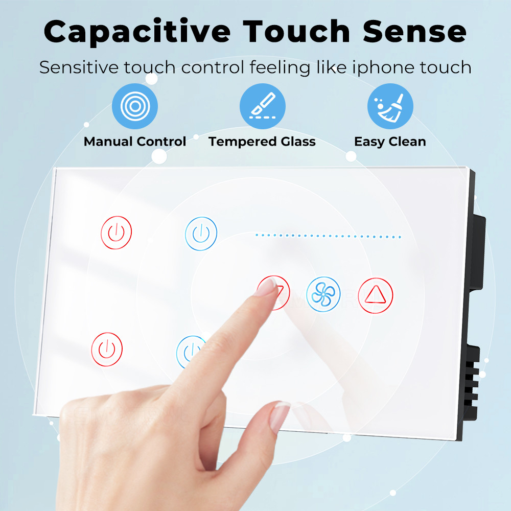 Tuya WiFi Smart Light 4 gang Switch Ceiling Fan Speed Control​​ Timer Voice Power Monitor Support Alexa Google Home Tmall Genie 100-240V