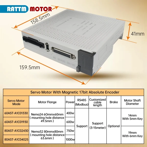 1000W 1KW AC Servo Motor 3.18N.M CNC Controller Kit With Brake Driver 3M Cable