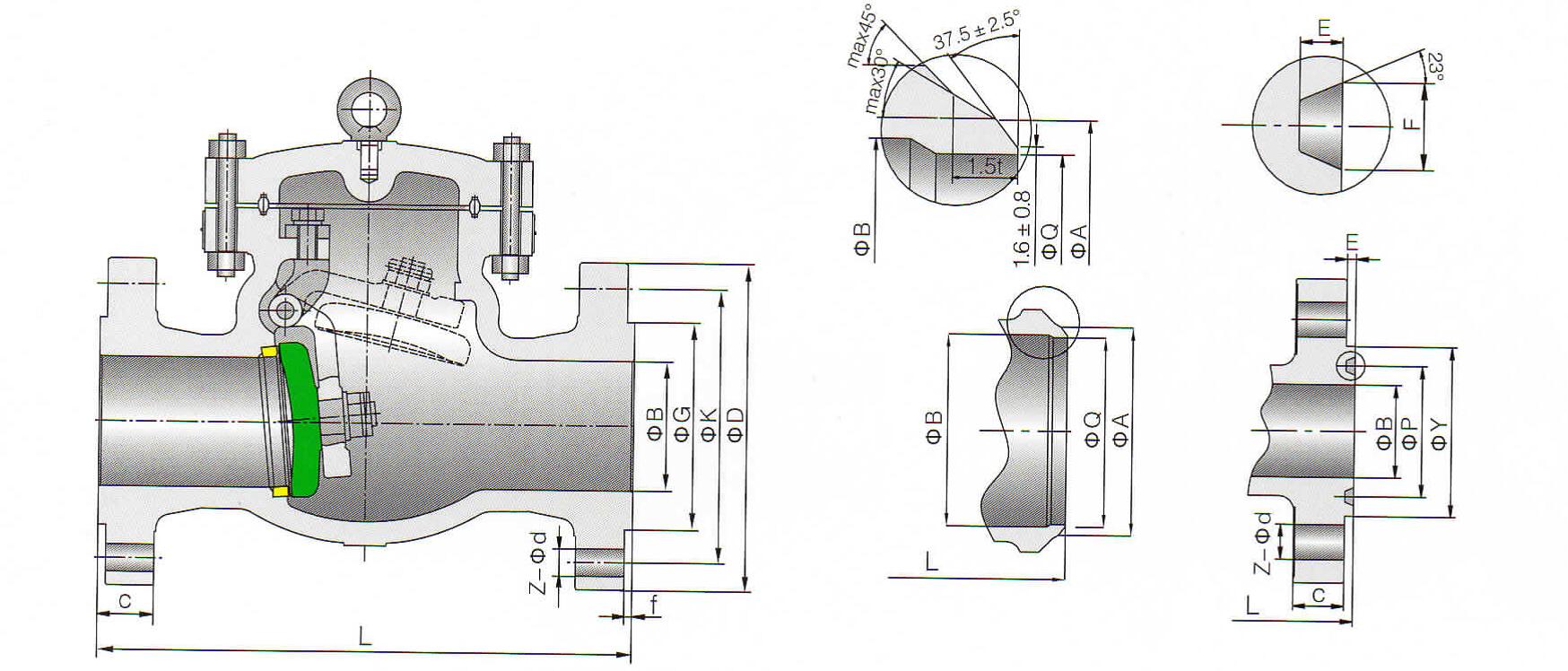 Swing Check Valve Dimensions Drawing 300LB