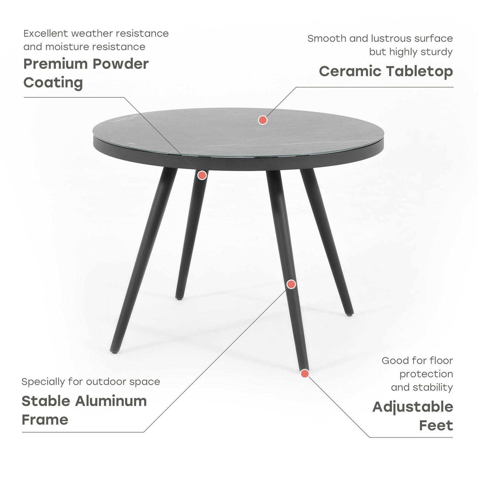 Courtyard Outdoor Dining Set with Round Tempered Glass Table and Rope Weave Armchair