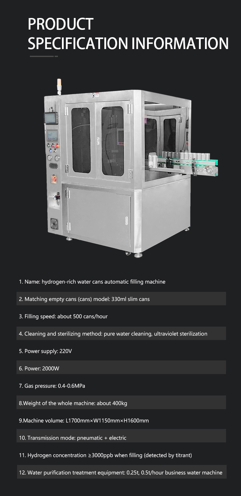 Hydrogen-rich Water Filling Machine 330ml - 1L Can Filling Machine VST-Q9