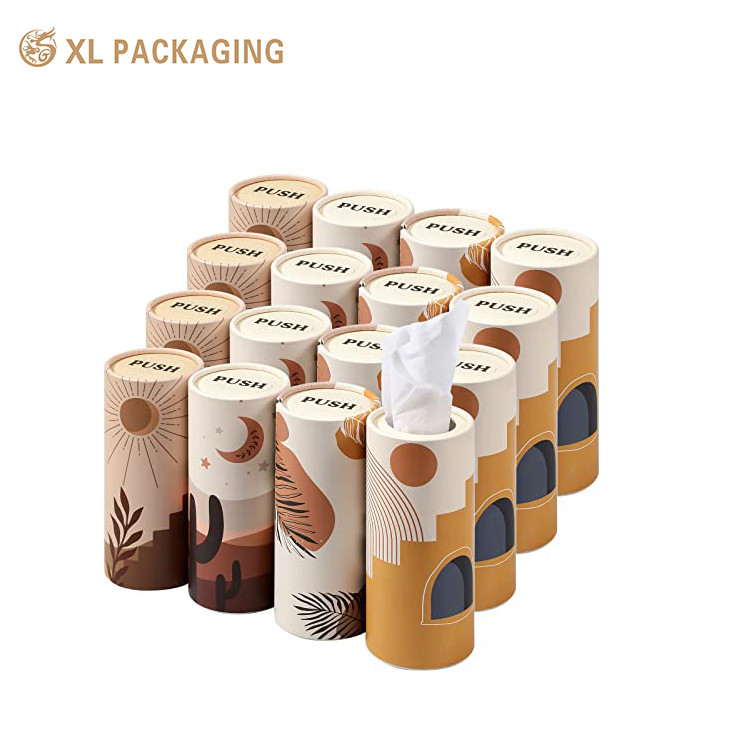 XL Packaging Custom 2Ply 50 Sheets Cylinder Round Virgin Paper Box Car Facial Tissue with Strong Water Absorption and Soft Texture