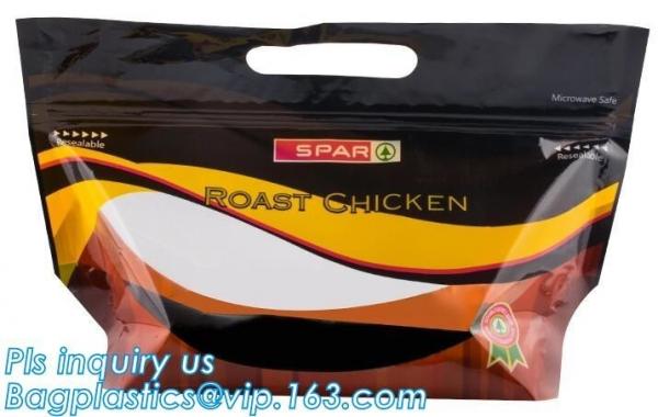 Quality zipper bags for take away food package, Microwave safe deep frozen plastic packaging bags for fried chicken packaging for sale