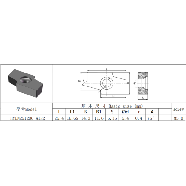 CNC Milling Insert, Model HYLN251206-A1R2, with PVD Coating HYB208, Suitable for Machining All Difficult-to-Cut Materials Except High-Temperature