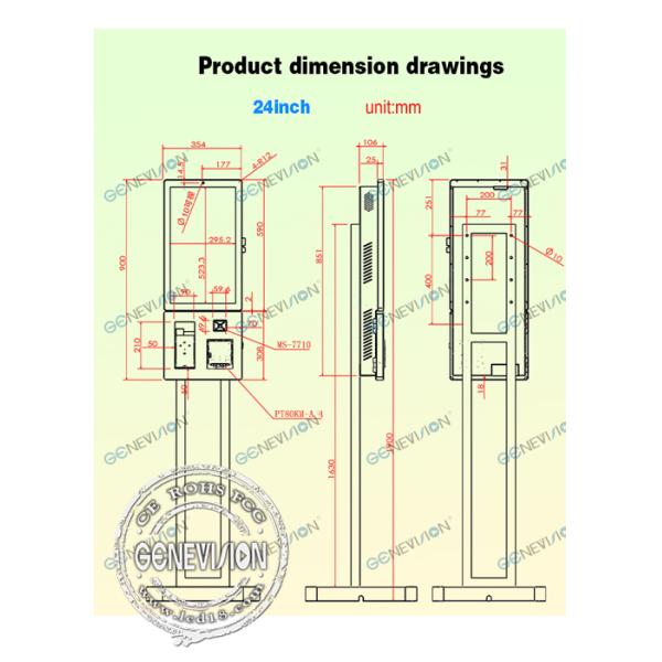 24 Inch Portrait Self-Service Ticket Kiosk Touch Screen Restaurant Ordering Machine