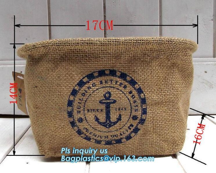 Fabric 3 sets Jute home organization storage basket/boxes stackable for household with cotton handle bagease package