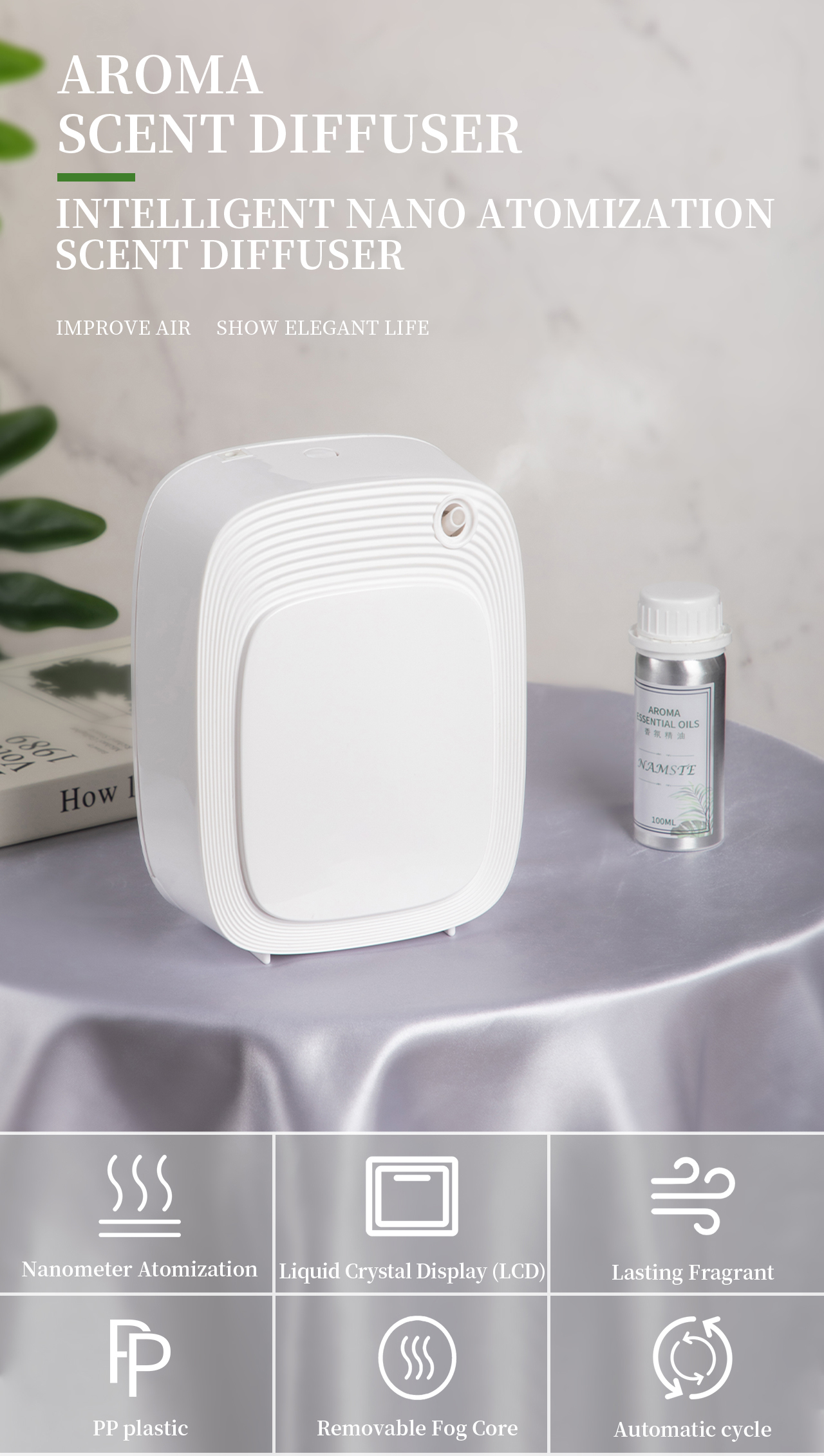 HOMEFISH Electric Aroma Diffuser 200ML Large Capacity Intelligent Remote Control Portable Aromatherapy Machine for Home