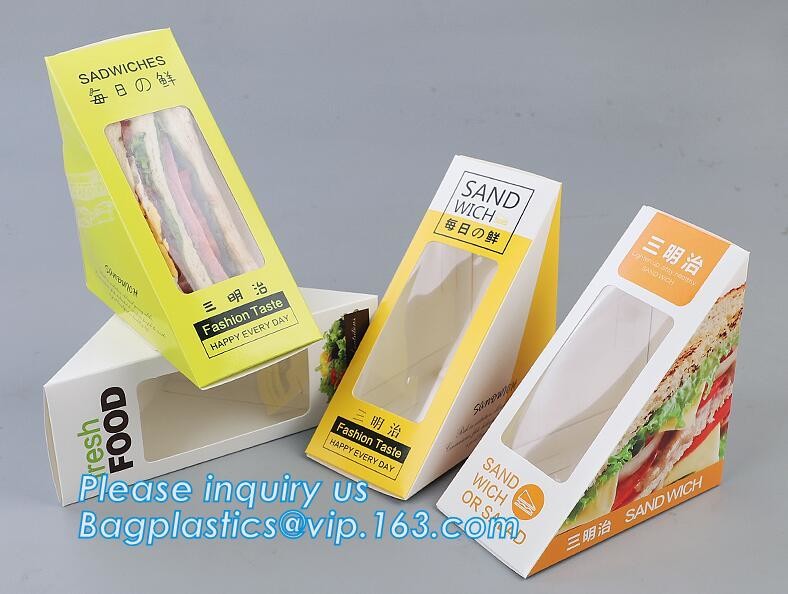 kraft paper sandwich box with window ,triangle sandwich box for packaging,Cardboard Box With Clear Window Burger Sandwic