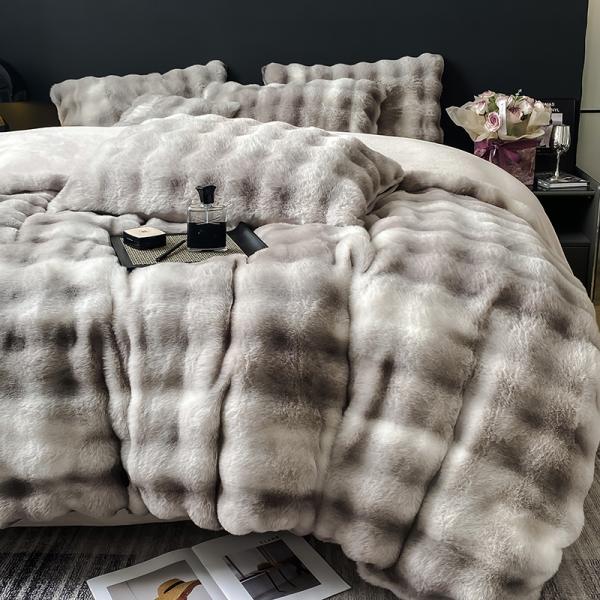 2024 Winter Super Soft Ultra Warm Double-side Mink Rabbit Fur Velvet Fluffy Plush Bedding Sheet Set 4 Pieces