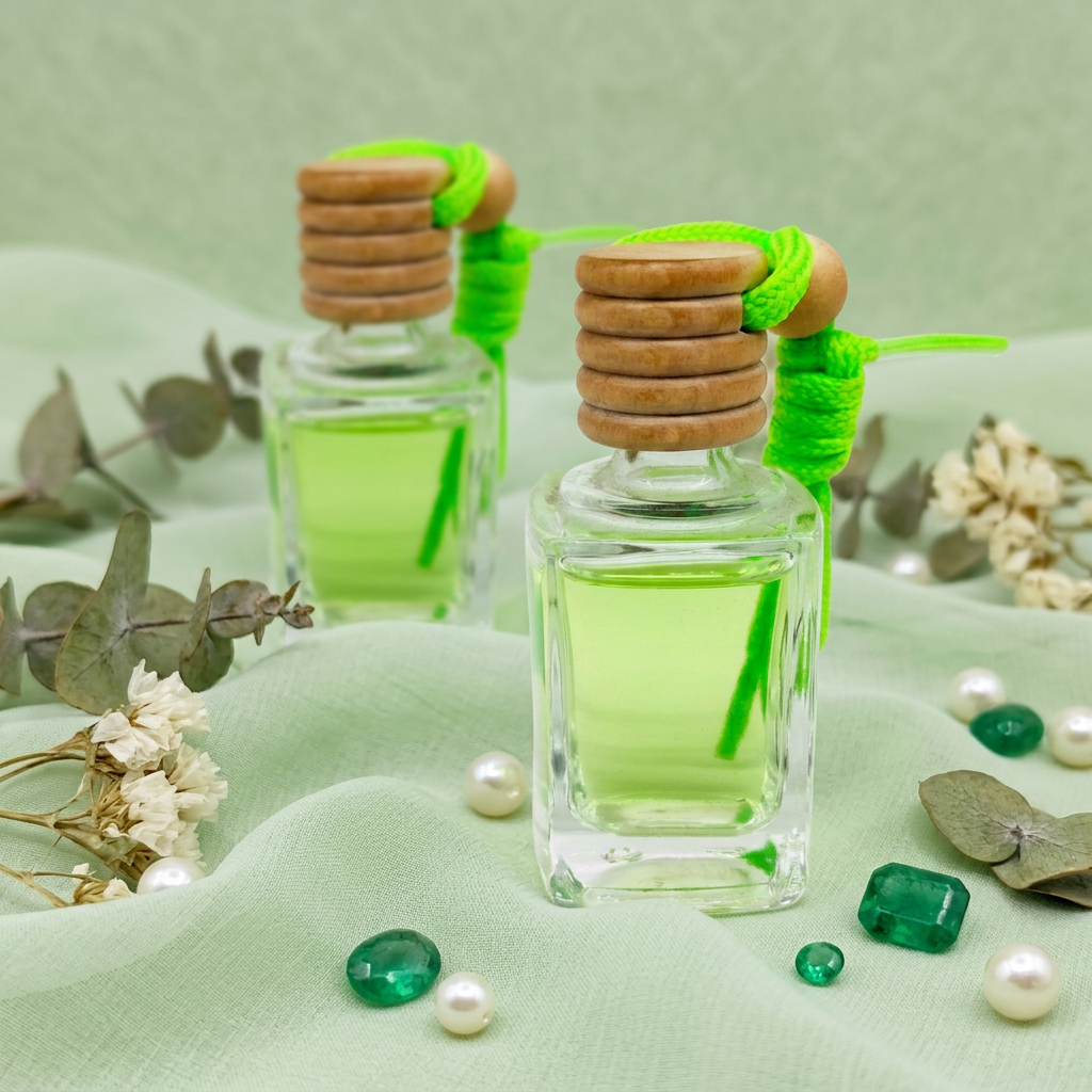Glass Hanging Car Diffuser Bottles Empty 10ml Square Wooden Cap Refill