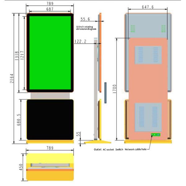 High Brightness 55 Inch Rotatable Floor Standing Advertising Display