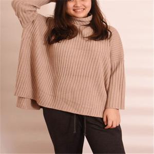 China Stockpapa Khaki White High Neck Knitted Jumper High Turtleneck Sweater wholesale