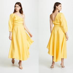Fashion Asymmetrical Clothing One Shoulder With Long Sleeve Woman  Maxi Dress Summer