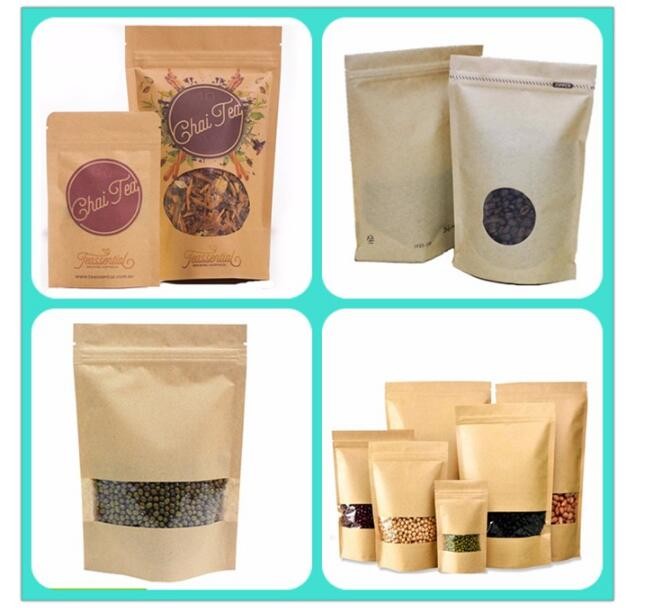 White Doypack Stand Up Pouch k Kraft Paper Bags With Clear Window And Zipper