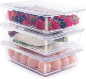 Food Storage Container, Plastic Food Containers With Removable Drain Plate Lid, Stackable Portable Freezer Storage