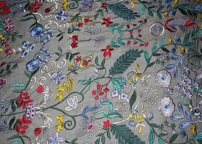 Fancy Multi Colored Floral Embroidered Lace Fabric 120 CM Polyester