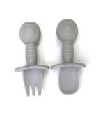 China Grey Training Silicone Fork And Spoon Teether OEM Service With Size Is 9.5x9.5x4 Cm And Weight Is 45 Gram wholesale