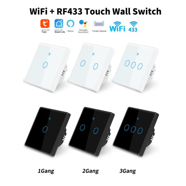 Tuya WIFI Smart Wall Touch Switch Glass Panel LED
