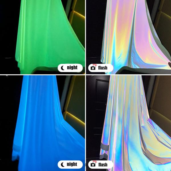 White Stretch Glow In The Dark Polyester Fabric Vinyl Iridescent Hologram Luminous