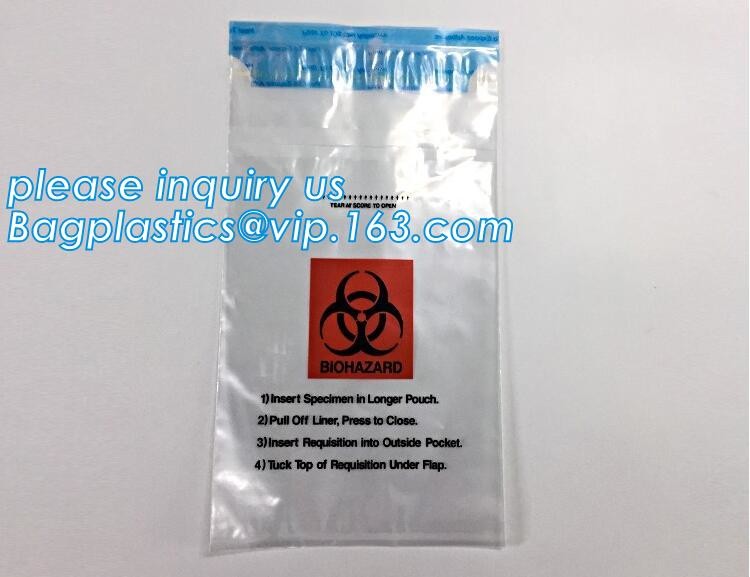 biohazard specimen Zip lockk bag with pocket, recycled custom printed ldpe 3 layers specimen bag Zip lockk bag, pac, pacrite