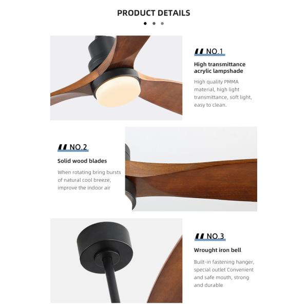 Dimmable AC/DC120V 65W Smart Ceiling Fan With Light And Remote 3 Speed