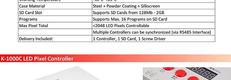 LED Pixel Controller T-1000s K-1000c K-8000c SD Card Programmable Ws2811 Ws2812b Ws2815 Sk6812 RGB LED Strip Pixel Contr