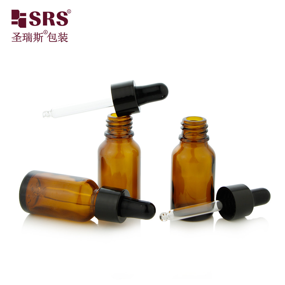 15ml 0.5 oz Empty Amber Color Round Thick Wall Mold Essential Oil Glass Bottle Dropper