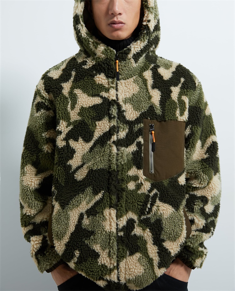 Custom Men Fuzzy Shearling Berber Fleece Camo Sherpa Hoodie