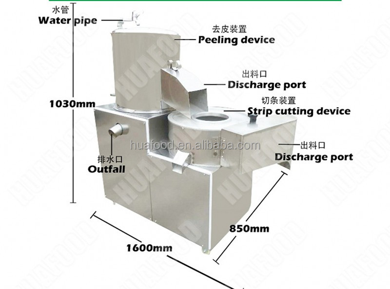 High Performance Potato Peeler And Slicer / Taro Peeler And Chipper / Potato Peeling And Slicing Machine
